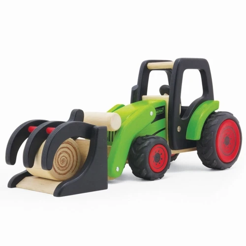 Pintoy Houten Tractor Met Voorlader 4 Pintoy Houten Tractor Met Voorlader - Afbeelding 2
