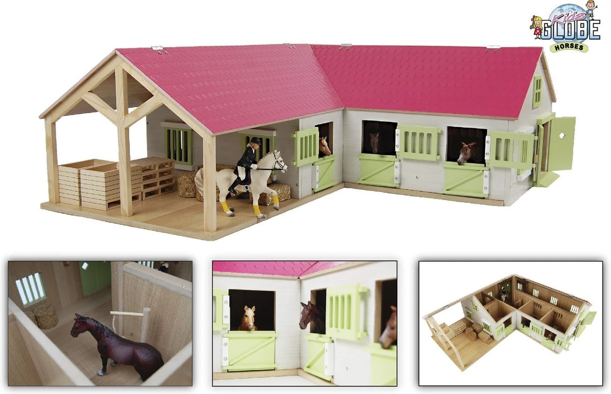 Kidsglobe Paardenstal Met 4 Boxen En Berging Rose/Wit 4 Kidsglobe Paardenstal Met 4 Boxen En Berging Rose/Wit - Afbeelding 3